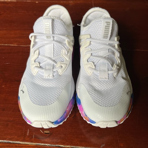 Puma white sneakers pink and purple swirl on the bottom size 11 little girls - Picture 7 of 9